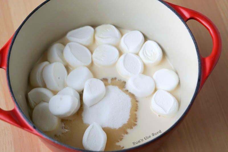 See's Fudge, A Copycat Recipe - Marshmallows, cream and sugar in pot