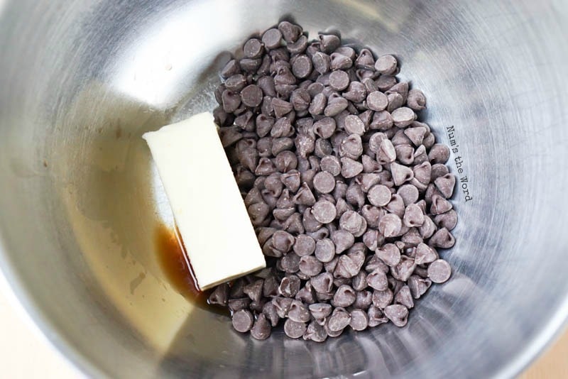 See's Fudge, A Copycat Recipe - Chocolate chips and butter in a bowl