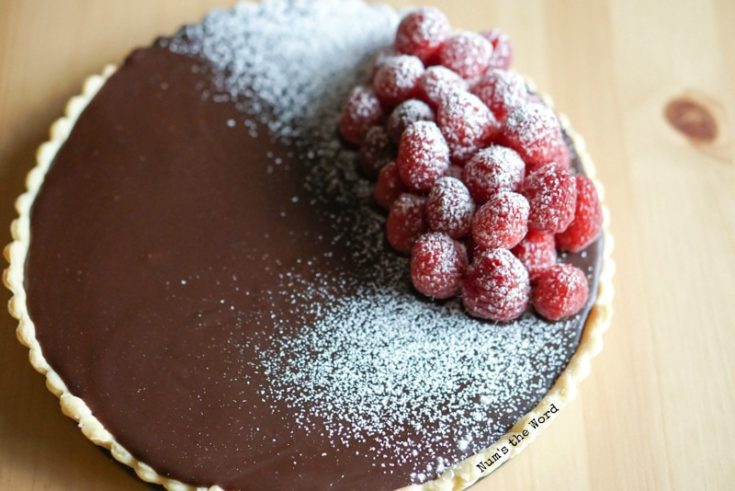 Raspberry Chocolate Tart - looking down at tart uncut