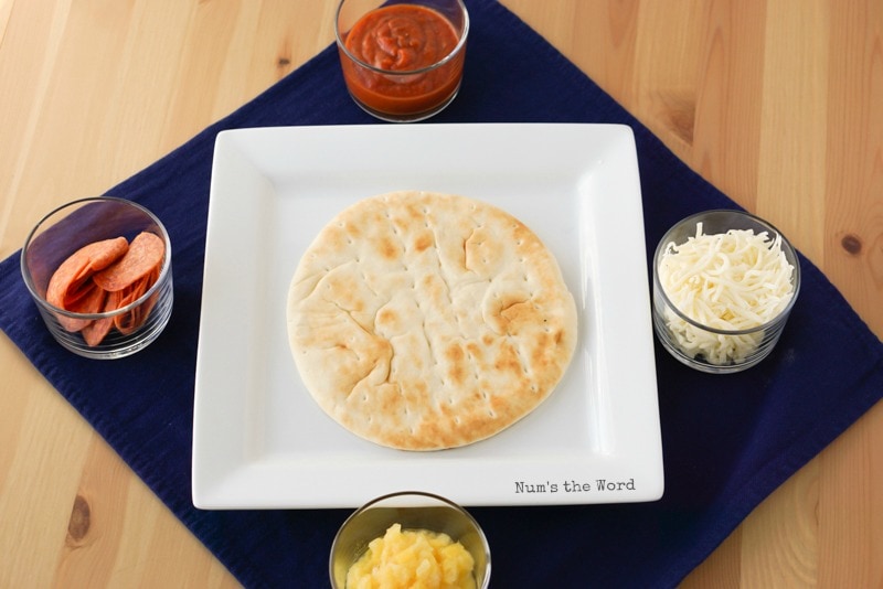 Flat Bread Pizza - all ingredients laid out ready to be used