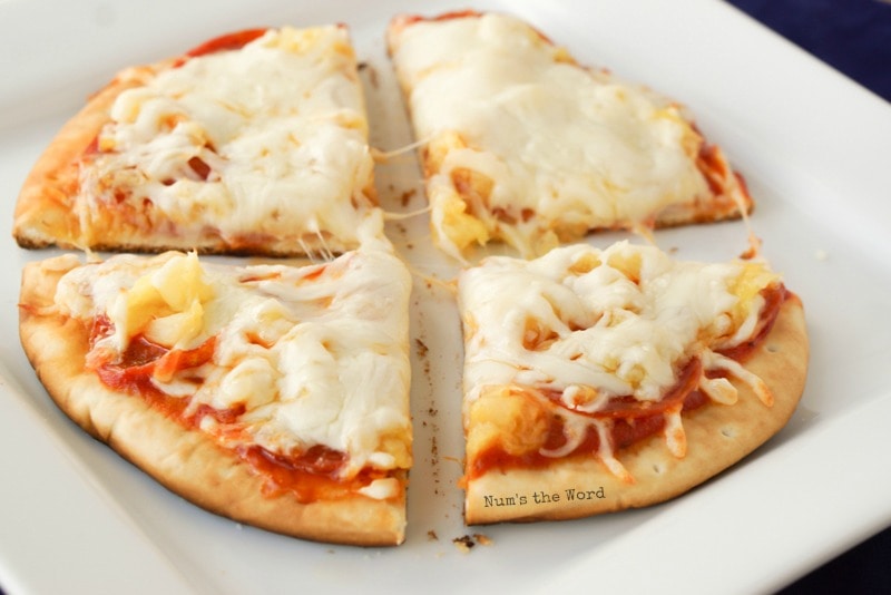 Flat Bread Pizza - pizza sliced into 4 pieces ready to be eaten!