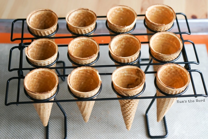 Cupcake Ice Cream Cones - ice cream cones on rack empty