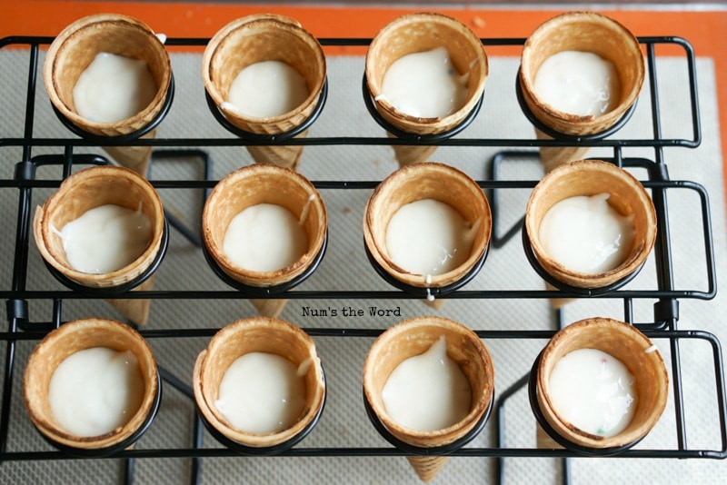 Cupcake Ice Cream Cones - batter in ice cream cones