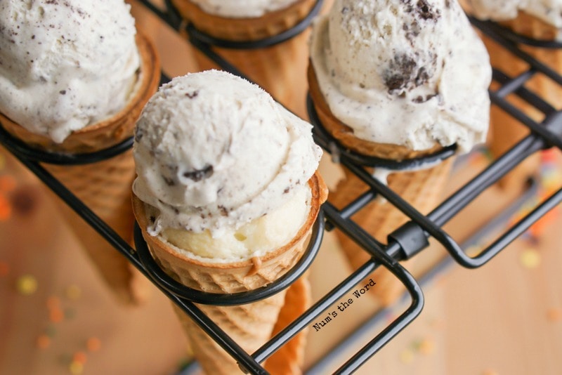 Cupcake Ice Cream Cones - cookies and cream close up in cupcake cone