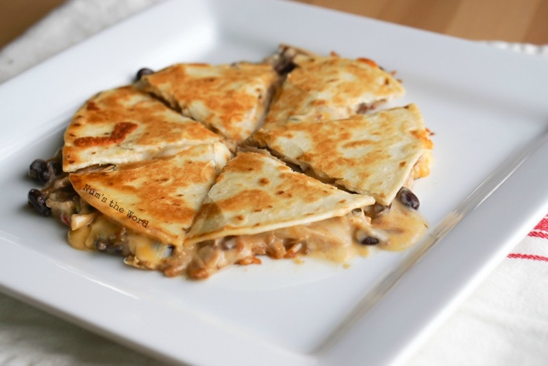 pulled pork quesadilla sliced