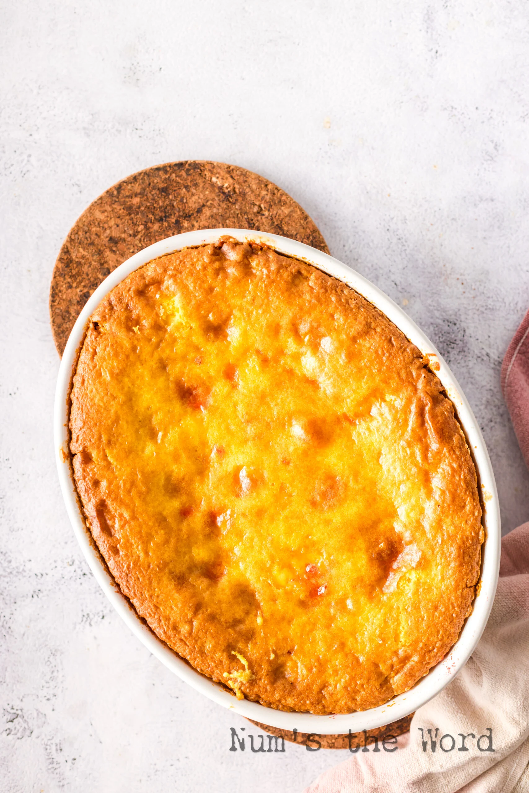 fresh baked cake in pan.