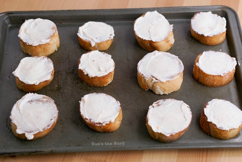 Strawberries & Cream Bruschetta - baguette rounds topped with cream cheese