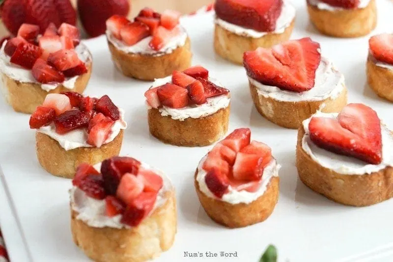 Strawberries & Cream Bruschetta - all laid out on a tray
