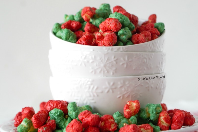 Christmas Puffcorn - nuggest in stacked bowls spilling over