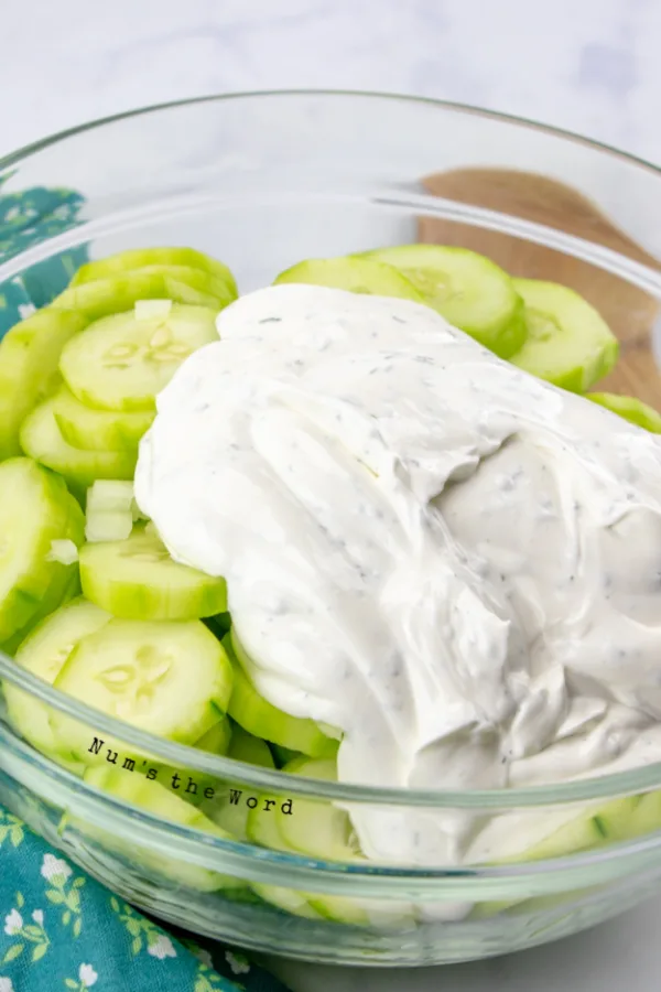 Sauce poured over cucumbers.