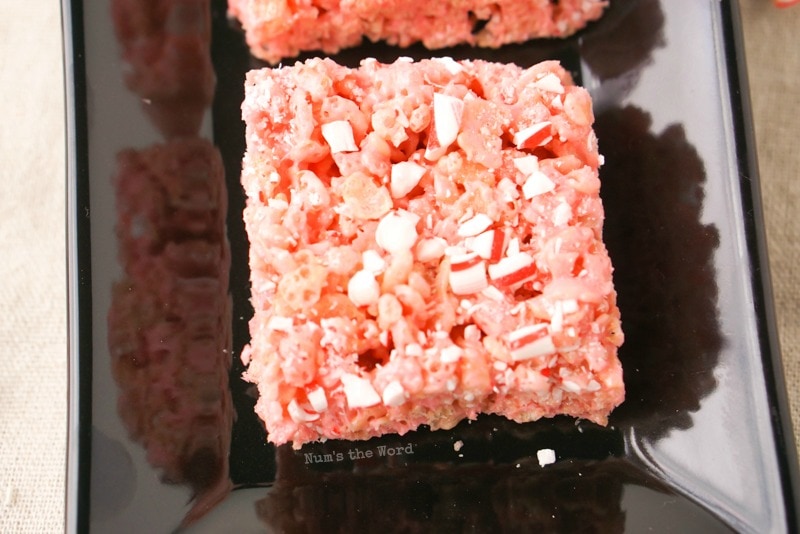 Peppermint Rice Krispy Treats - close up of individual treat