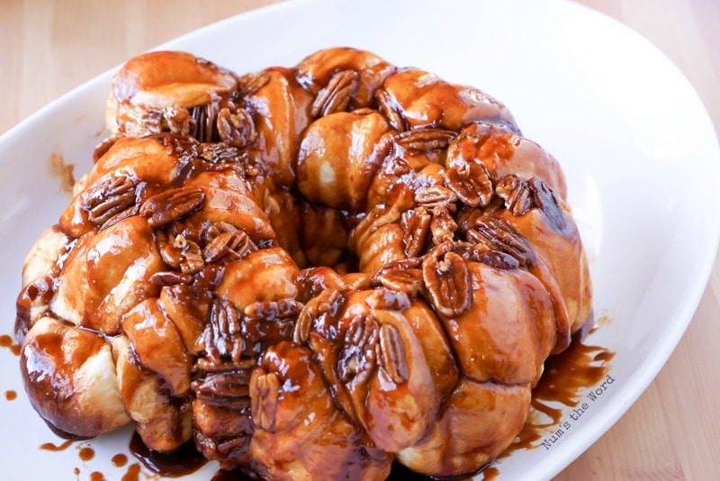 Caramel Pecan Monkey Bread - Fresh monkey bread flipped out of bundt pan