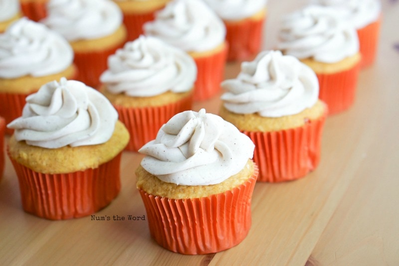 Pumpkin Cupcakes - cupcakes topped with pumpkin spice buttercream frosting