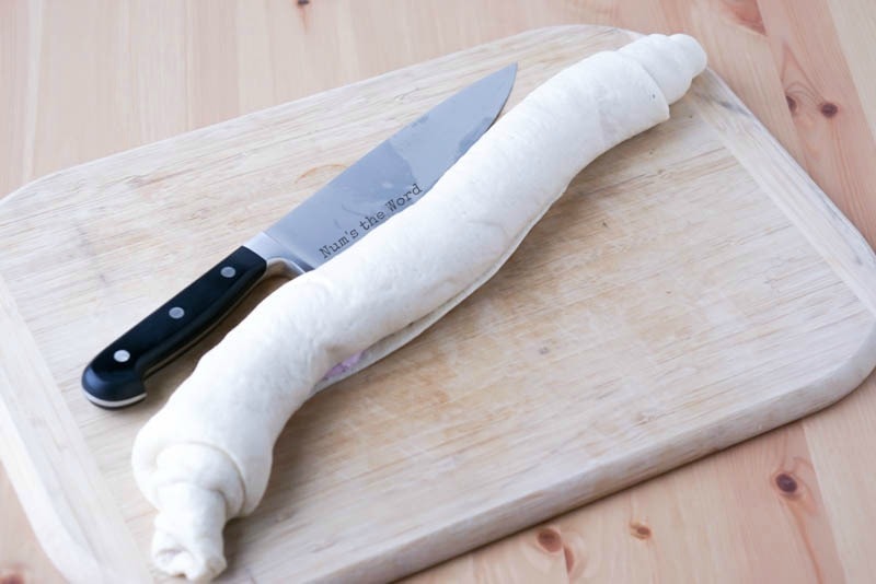 Leftover Cranberry Sauce Roll Ups - rolled dough on cutting board