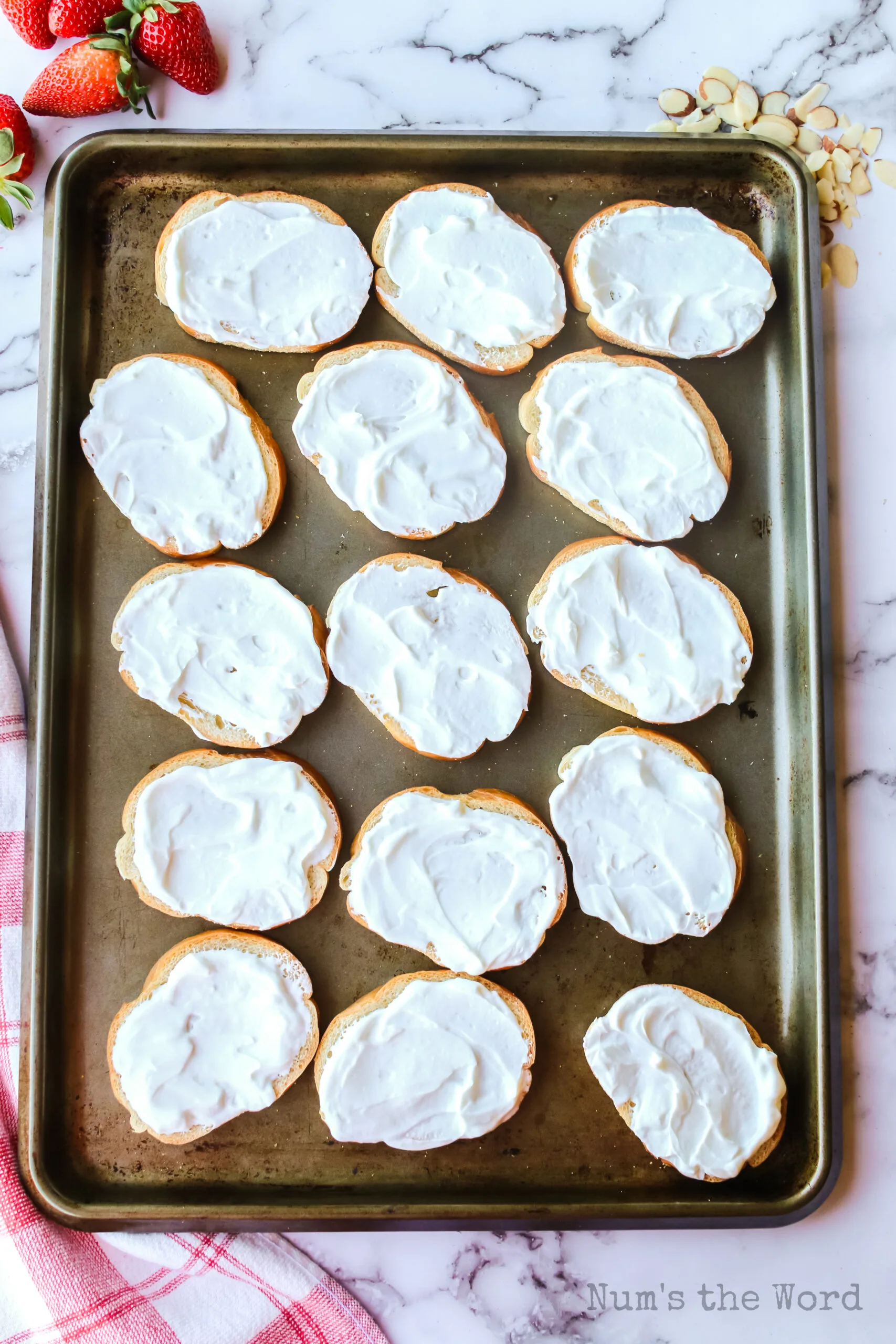 Toasted breads covered in butter and greek yogurt