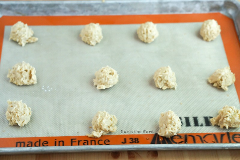 Chewy Oatmeal Lace Cookies - cookie dough on cookie sheet unbaked