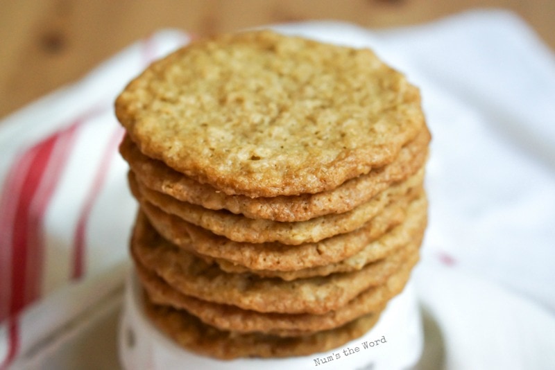 Chewy Oatmeal Lace Cookies - Cookies stacked on top of each other