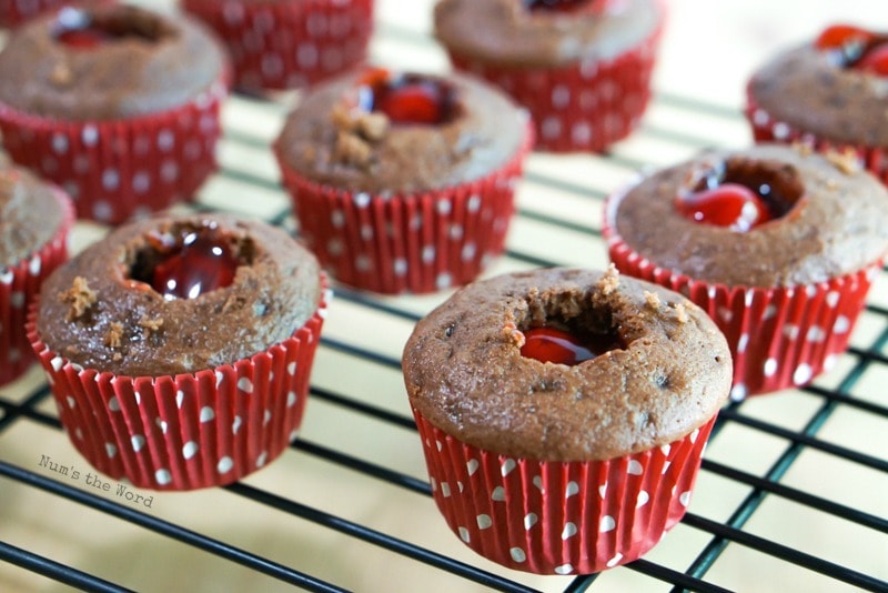 Black Forest Cupcakes - cupcakes center hollowed out and stuffed with cherries