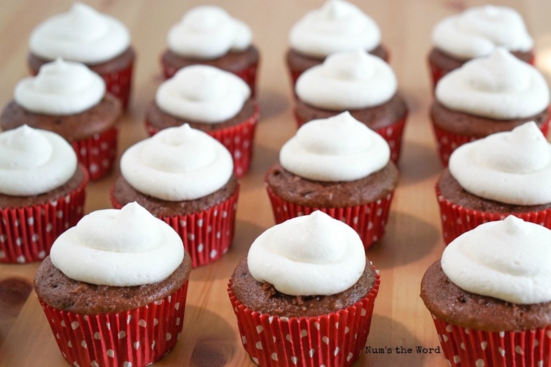 Black Forest Cupcakes - Whipped cream frosting on top of cupcakes