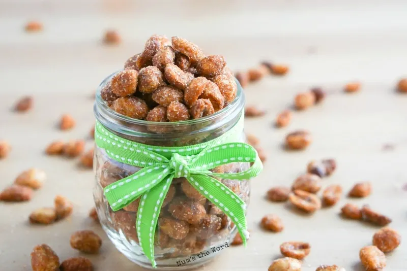 Honey Chipotle Peanuts - Peanuts in a jar, side angle