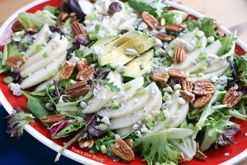 Roquefort Pear Salad - Salad on platter looking down from above