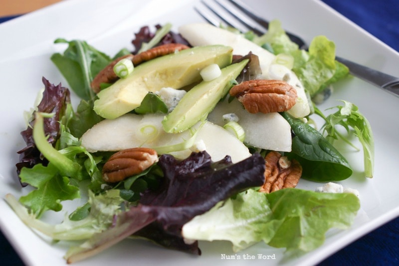 Roquefort Pear Salad - salad dished up on plate