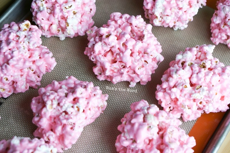 Peeps Popcorn Balls - above photo of popcorn balls on sheet