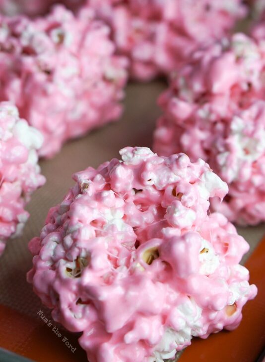 zoomed in image of popcorn balls ready to eat.