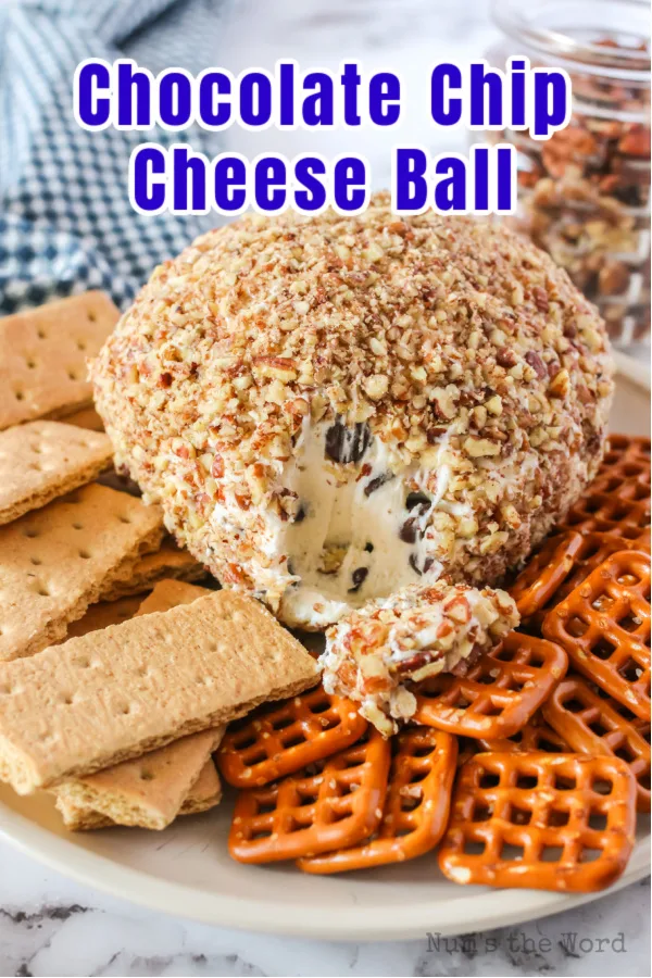 Main image for recipe of chocolate chip cheese ball on a platter