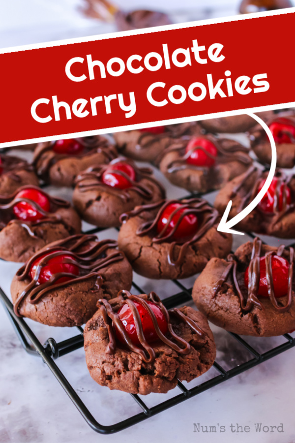Main image for Pinterest of chocolate cherry cookies