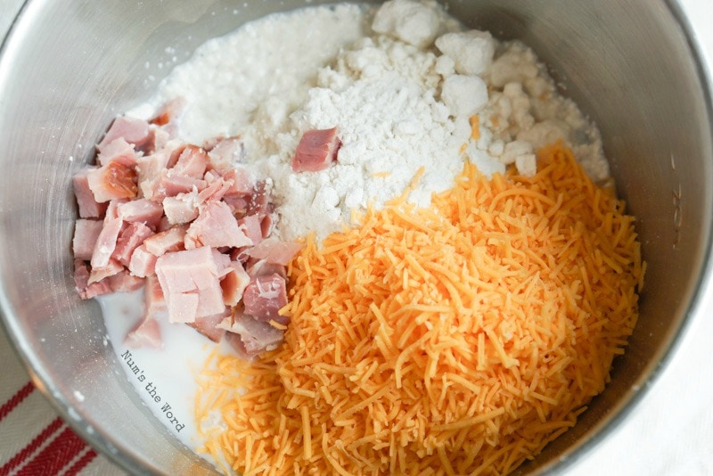 Ham & Cheese Biscuits - Bisquick, cheese & ham in a bowl