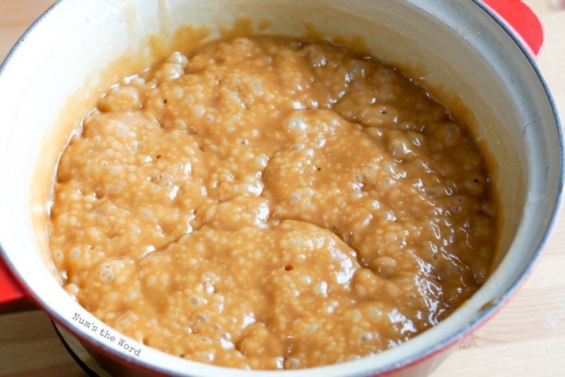 Sea Salt Caramels - Caramel mixture is simmering with a light boil