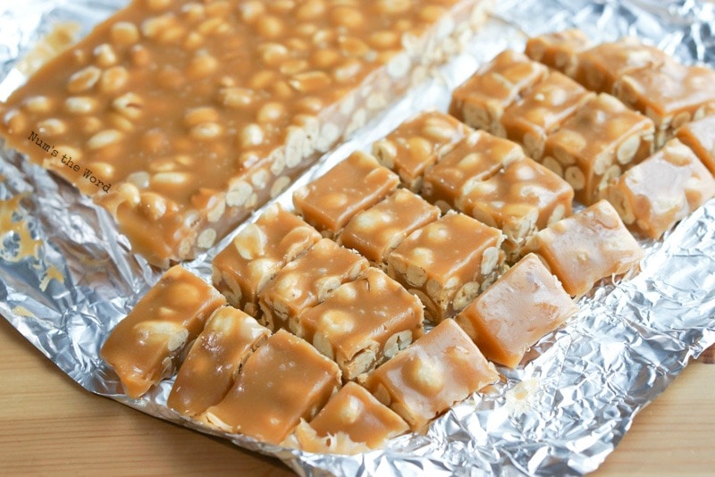 Salted Peanut Caramels - rectangles cut for caramels