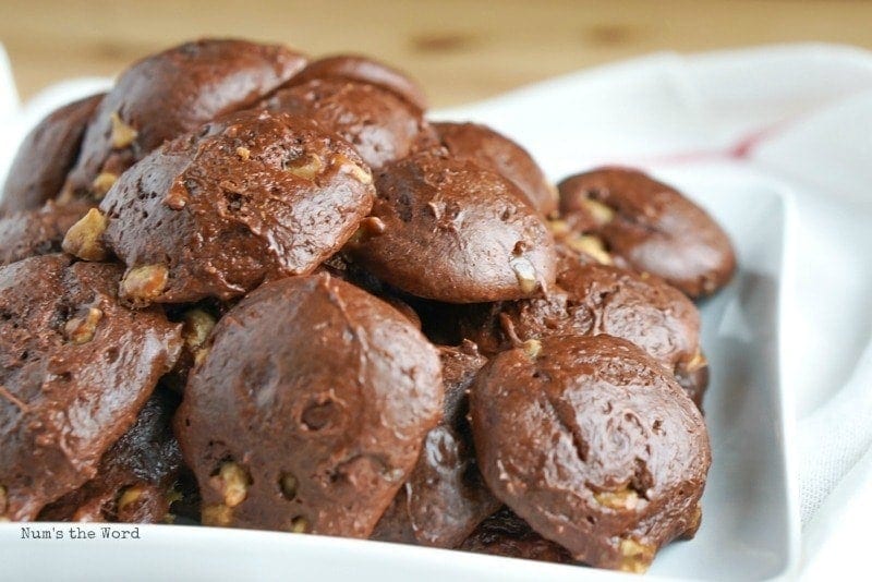 3 Ingredient Chocolate Caramel Cookies - cookies on a plate all piled up and ready to eat