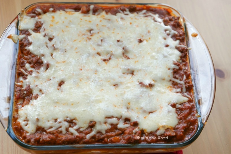 Spaghetti Casserole - Fresh out of the oven with melted cheese.