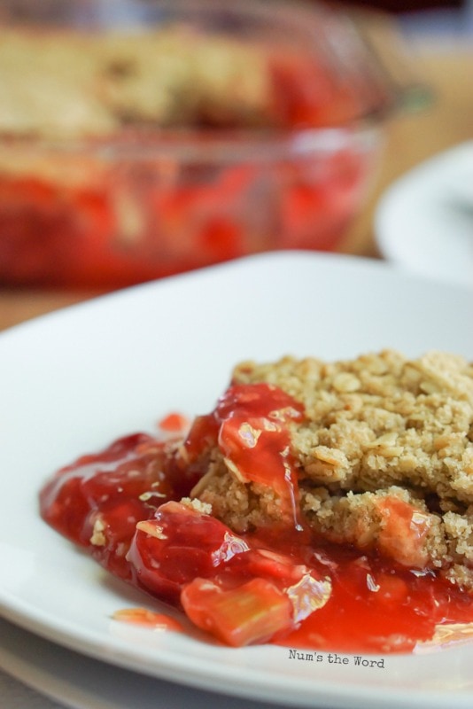 Cherry Rhubarb Crisp - crisp scooped out onto a plate ready to be eaten!