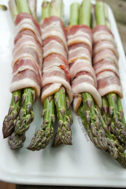 Bacon Wrapped Asparagus - asparagus wrapped and ready to be grilled