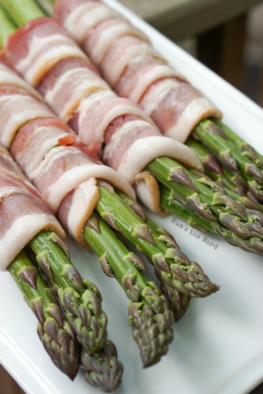 Bacon Wrapped Asparagus - Angle photo of precooked asparagus