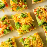 no bake pizza bites cut up into bite sized pieces