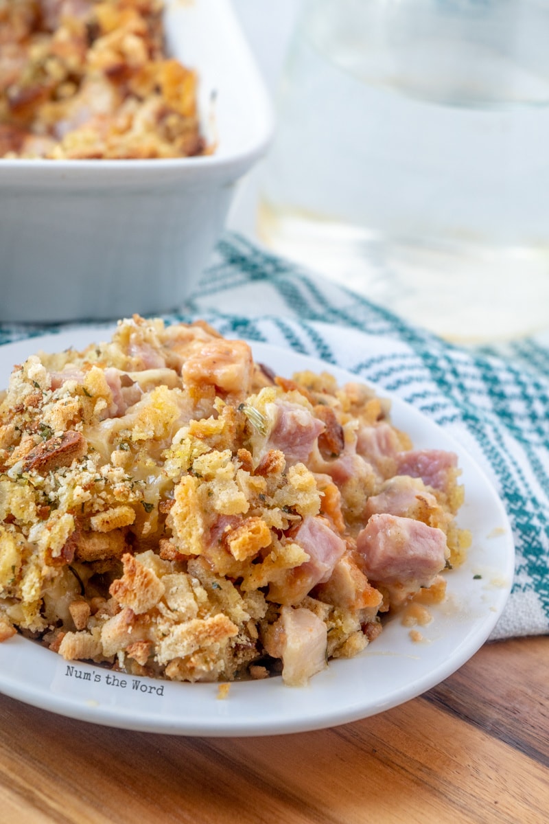 Cordon Bleu Casserole - zoomed out image of casserole on plate