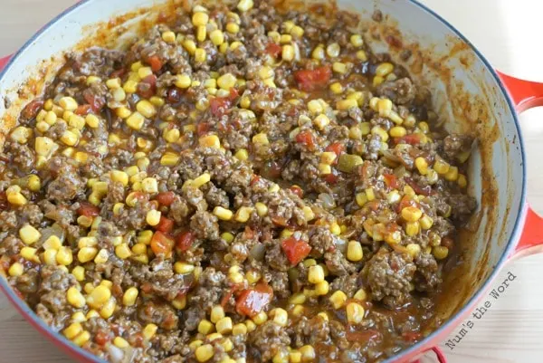 Mexican Sloppy Joes - sloppy joes mixture in pan ready to be eaten.