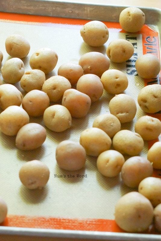 Loaded Smashed Potatoes - Boiled small potatoes ready to be smashed