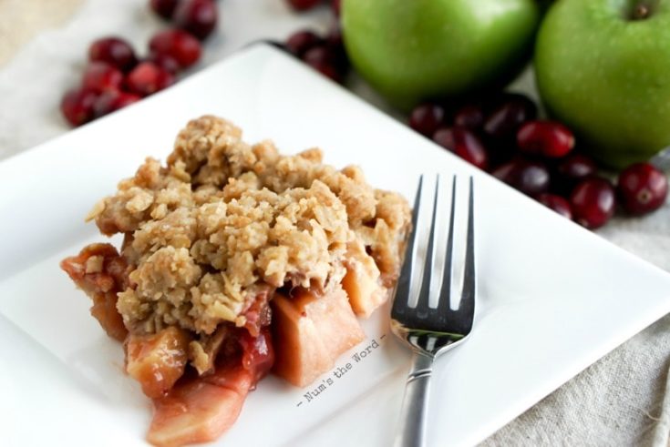 Cranberry Apple Crisp - cooked crisp on plate close up.