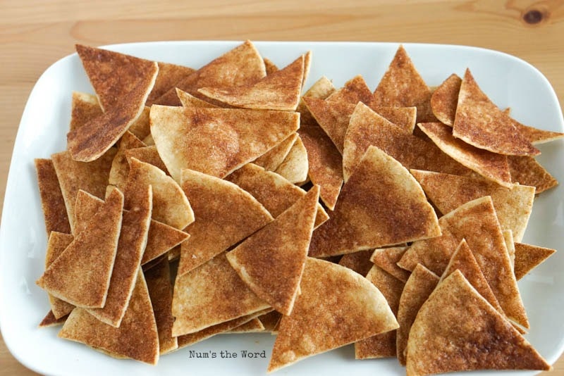 Cinnamon Sugar Tortilla Chips - entire platter of baked chips