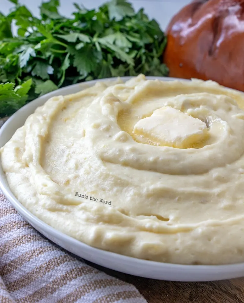 Mashed Potatoes with Sour Cream - potatoes in a bowl ready to eat