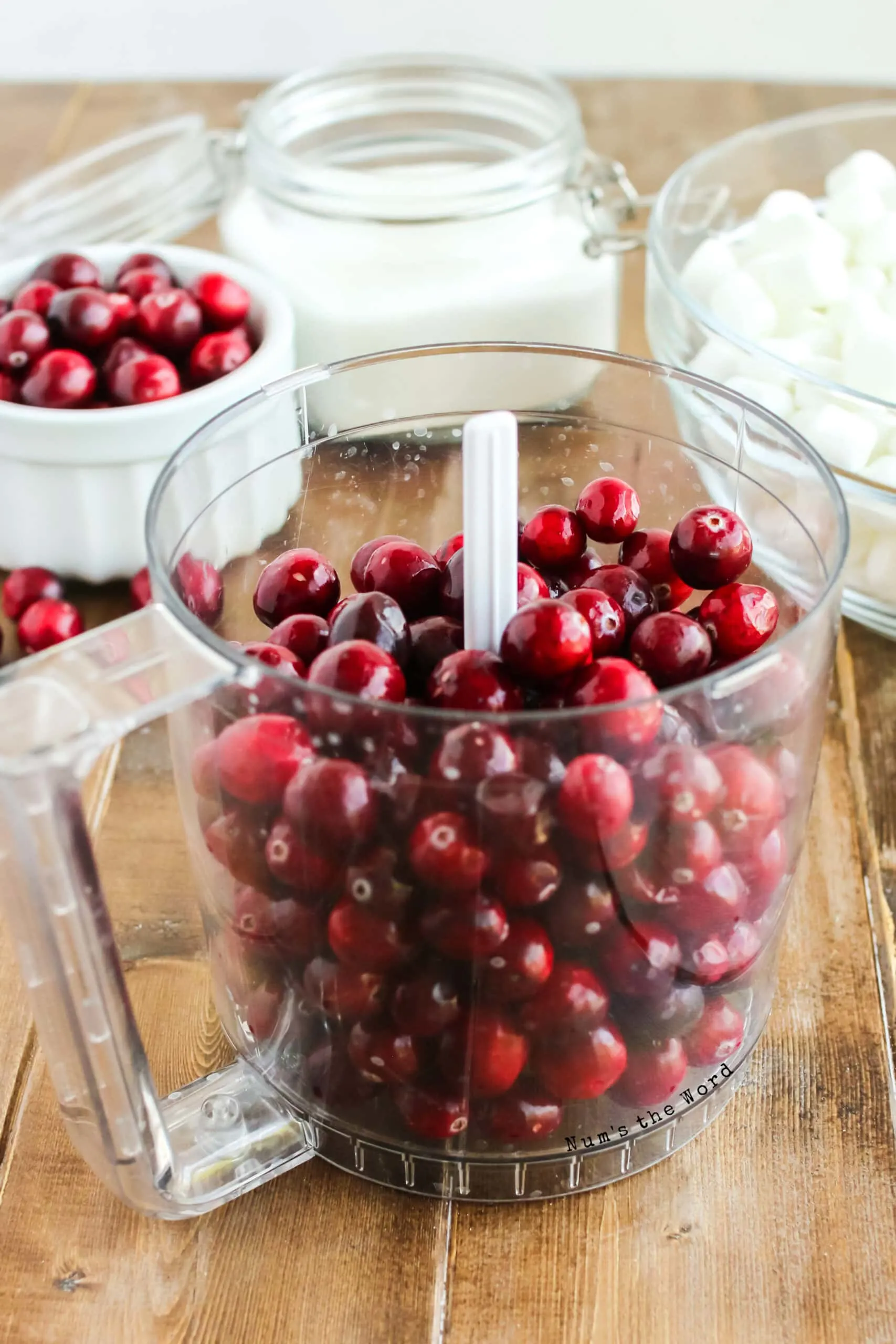 fresh cranberries in a food processor.