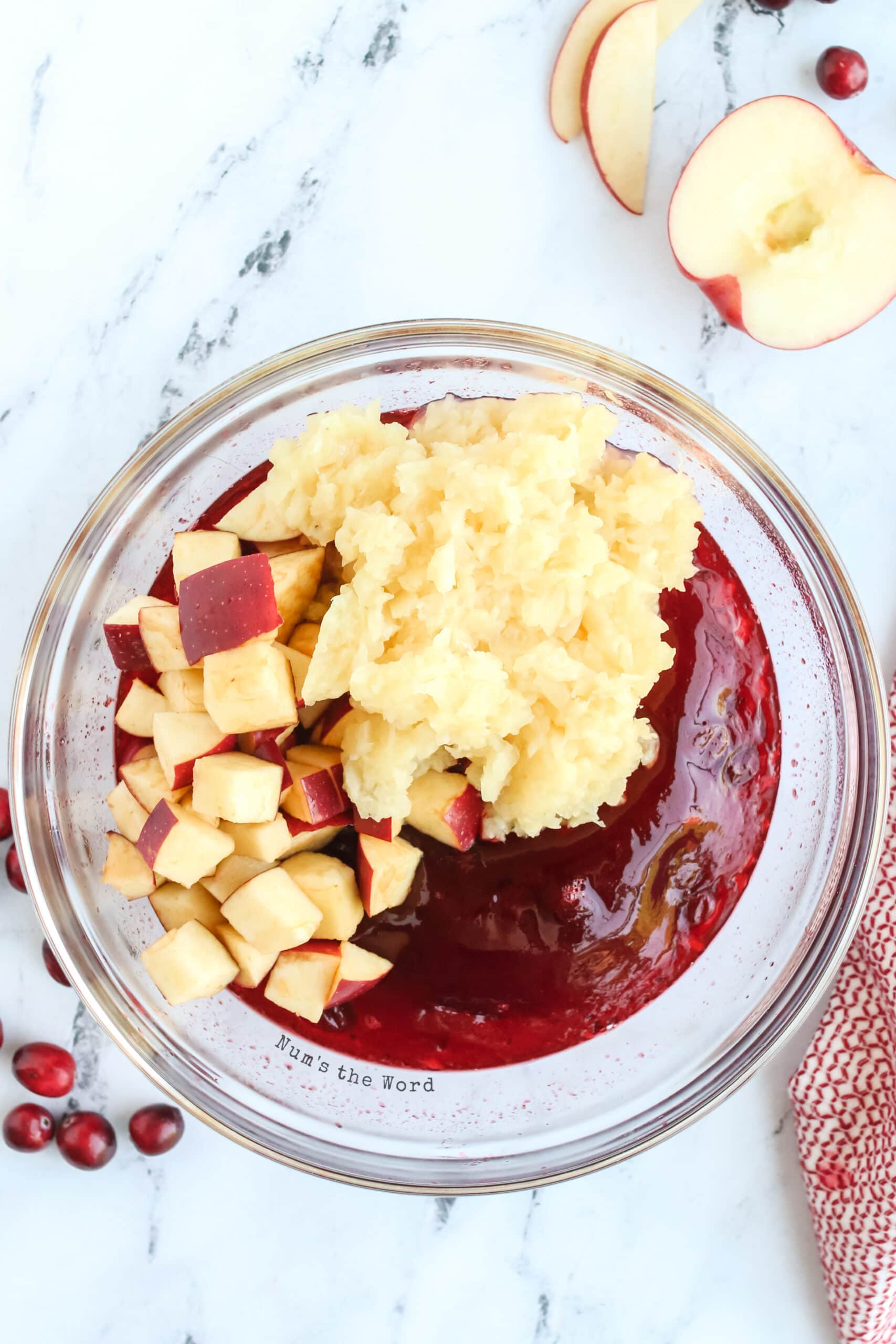 chilled jello with added pineapple and apples.