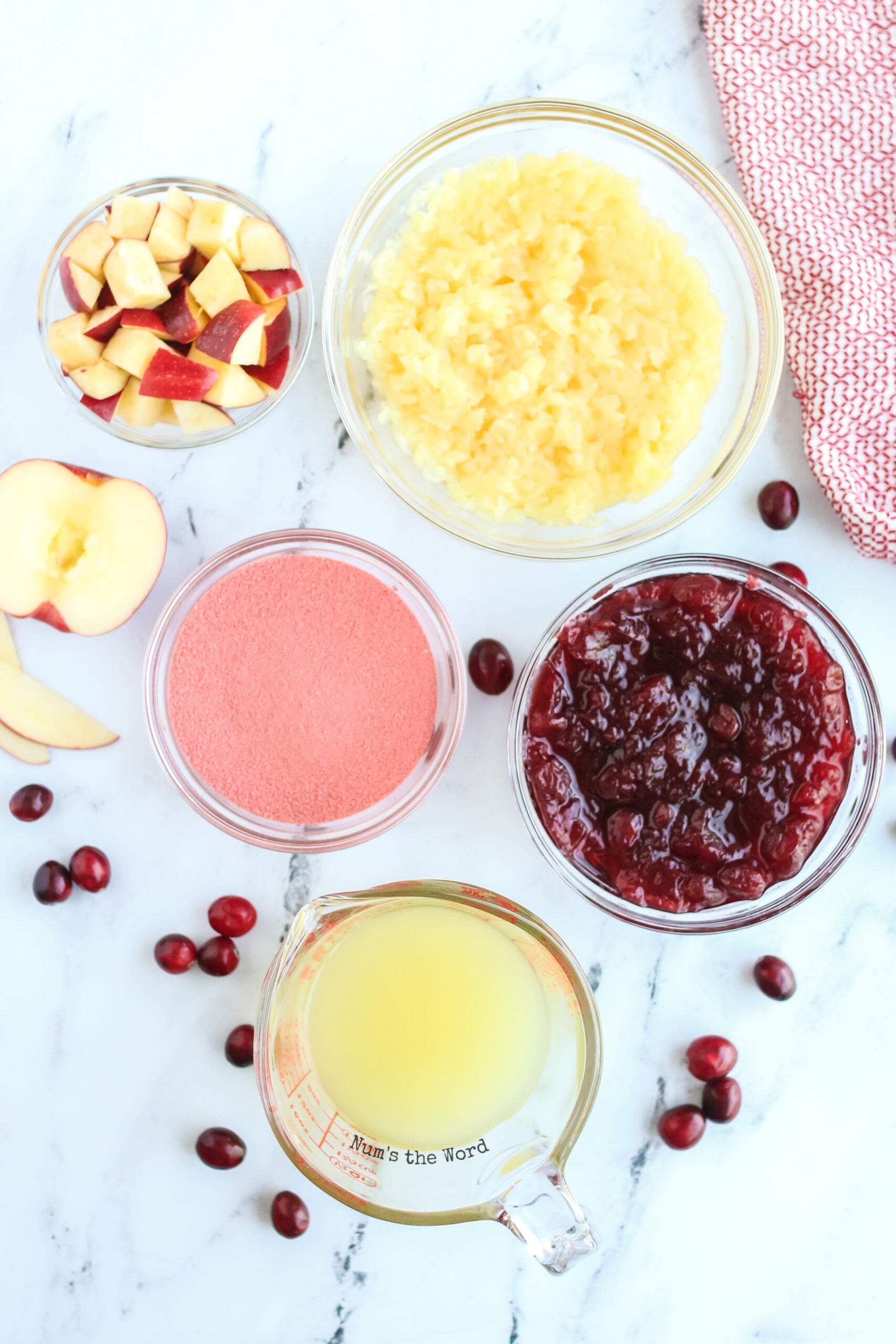 Cranberry Pineapple Salad - all ingredients out ready to make salad