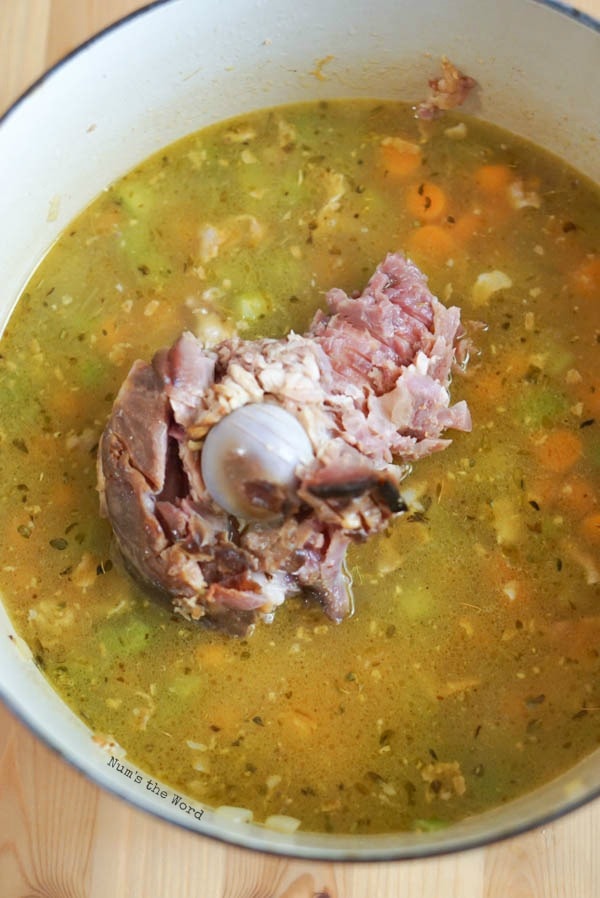 Ham Bone & Vegetable Soup - ham bone and broth added to vegetables