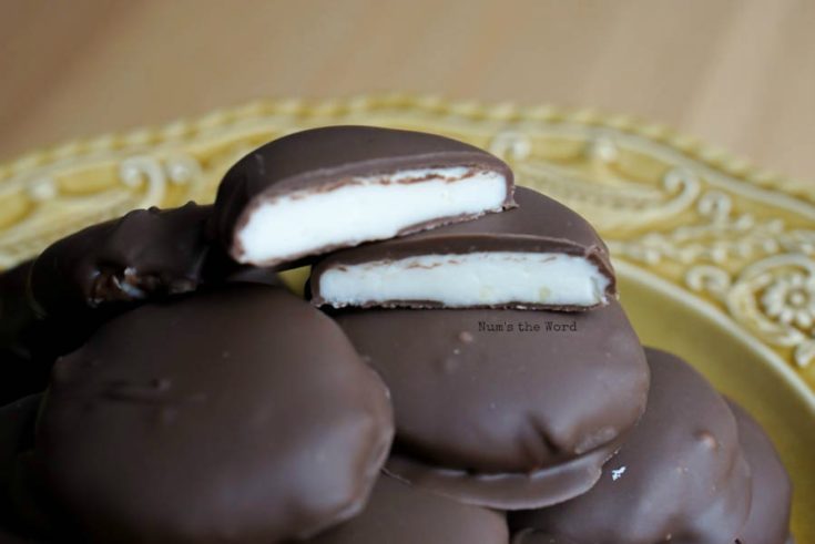 Leftover Mashed Potato Peppermint Patties - close up view of cut open peppermint patty.